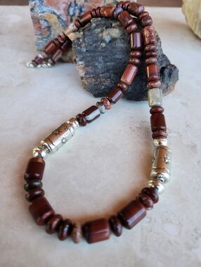 Sterling Silver RED JASPER beaded Necklace
